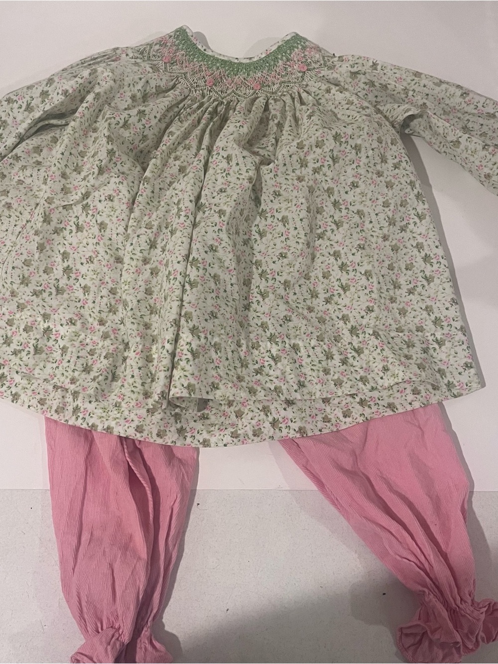 Remember Nguyen Smocked Floral Pant Set Toddler Girls 4T Pink Corduroy Pants